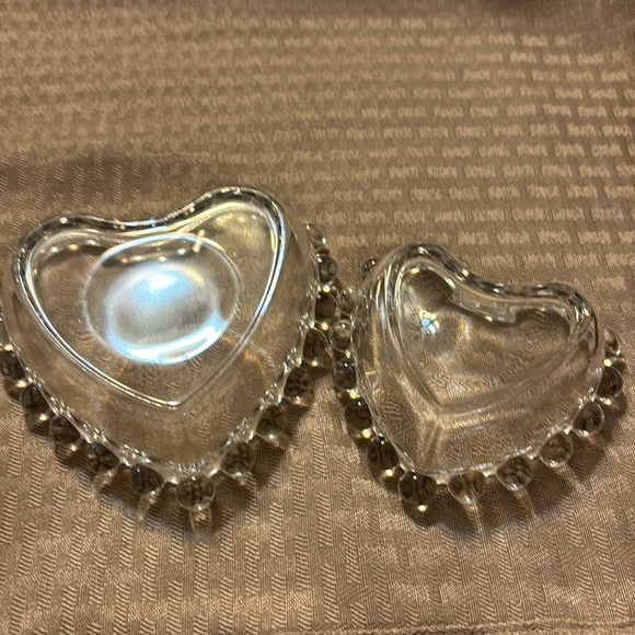 Imperial Glass Candlewick Stacking Heart Dishes Trinket Jewelry Holders Set of 2 - Picture 4 of 7